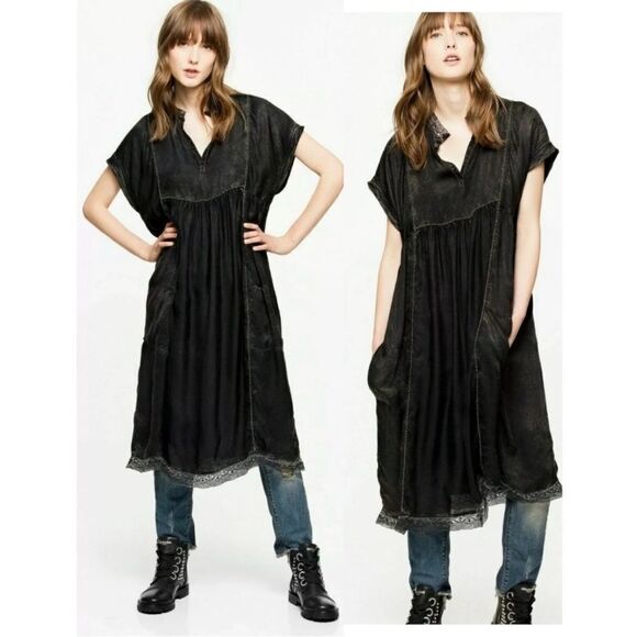 Zadig & Voltaire Rastana Black Distressed Detailed Dress Minimalist Pockets - Picture 4 of 16
